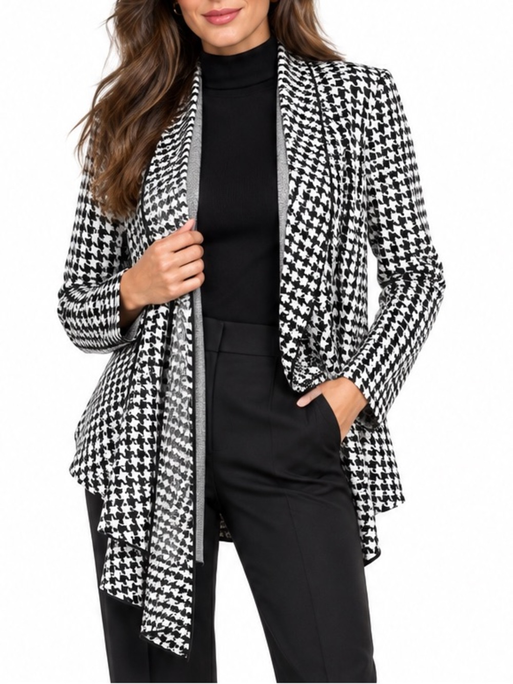 Cabi Dream Girls Houndstooth Knit Jacket Cardigan Style 3904 Black/White Size XL